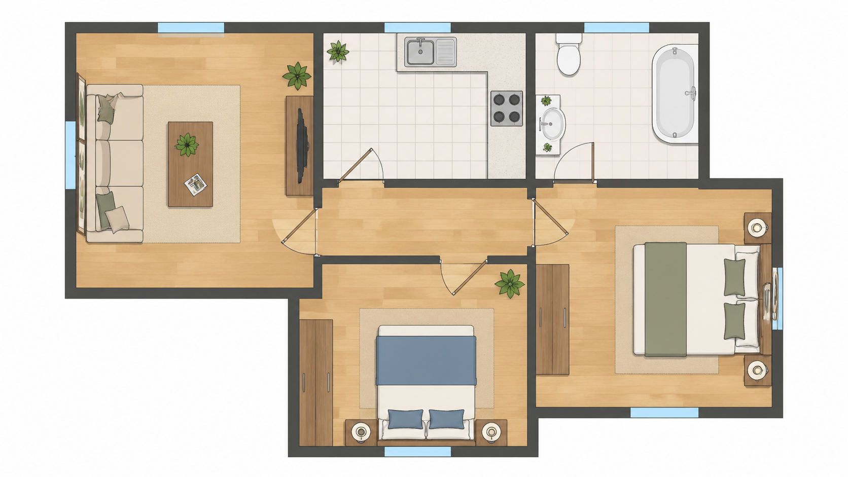Grundrisse von Wohnungen kolorieren — Farbige Layouts von Studios bis 3-Zimmer-Wohnungen - After