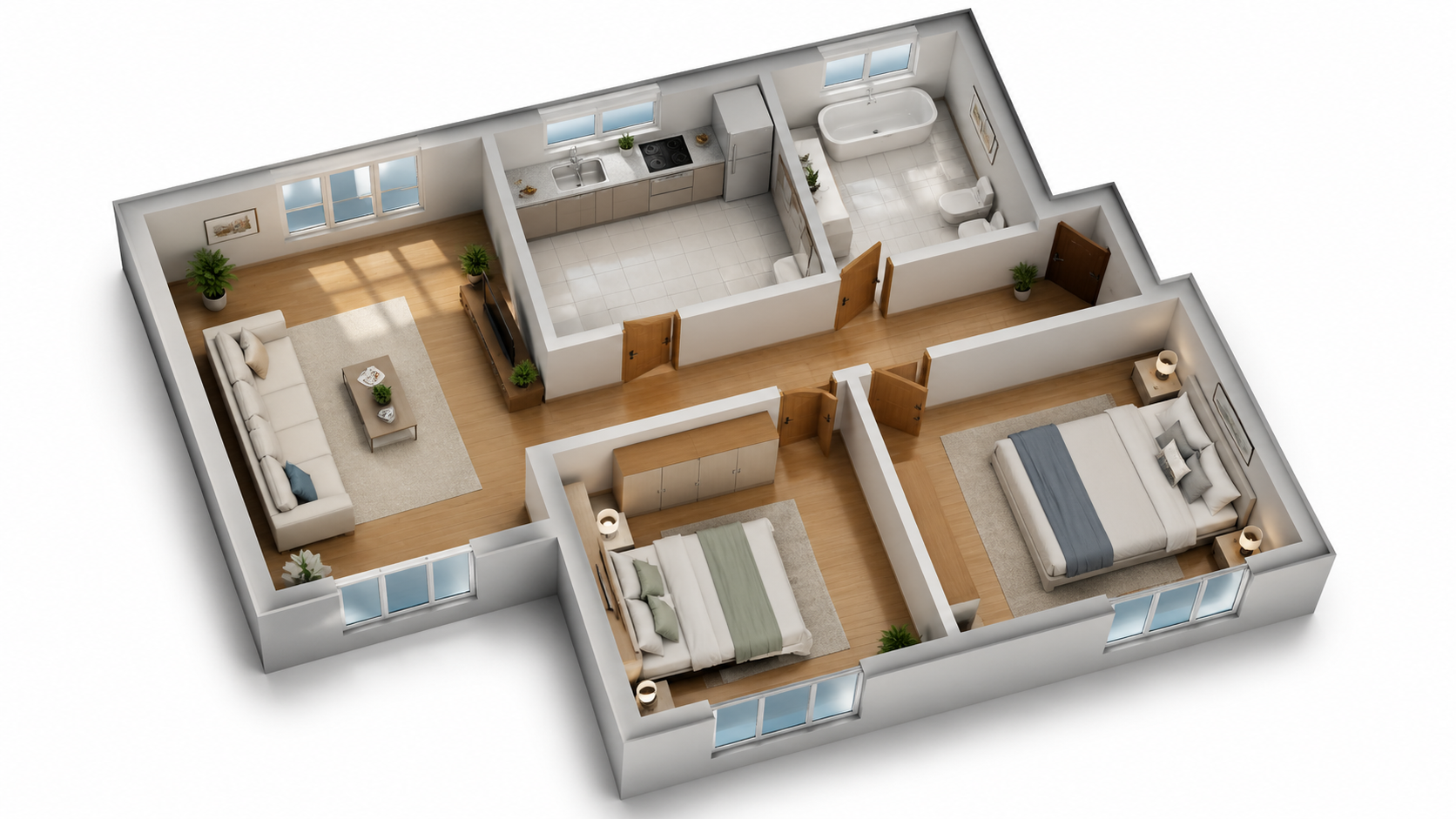 Wohnungs-Grundriss-Render — 3D-Visualisierungen für jede Wohneinheitskonfiguration - After