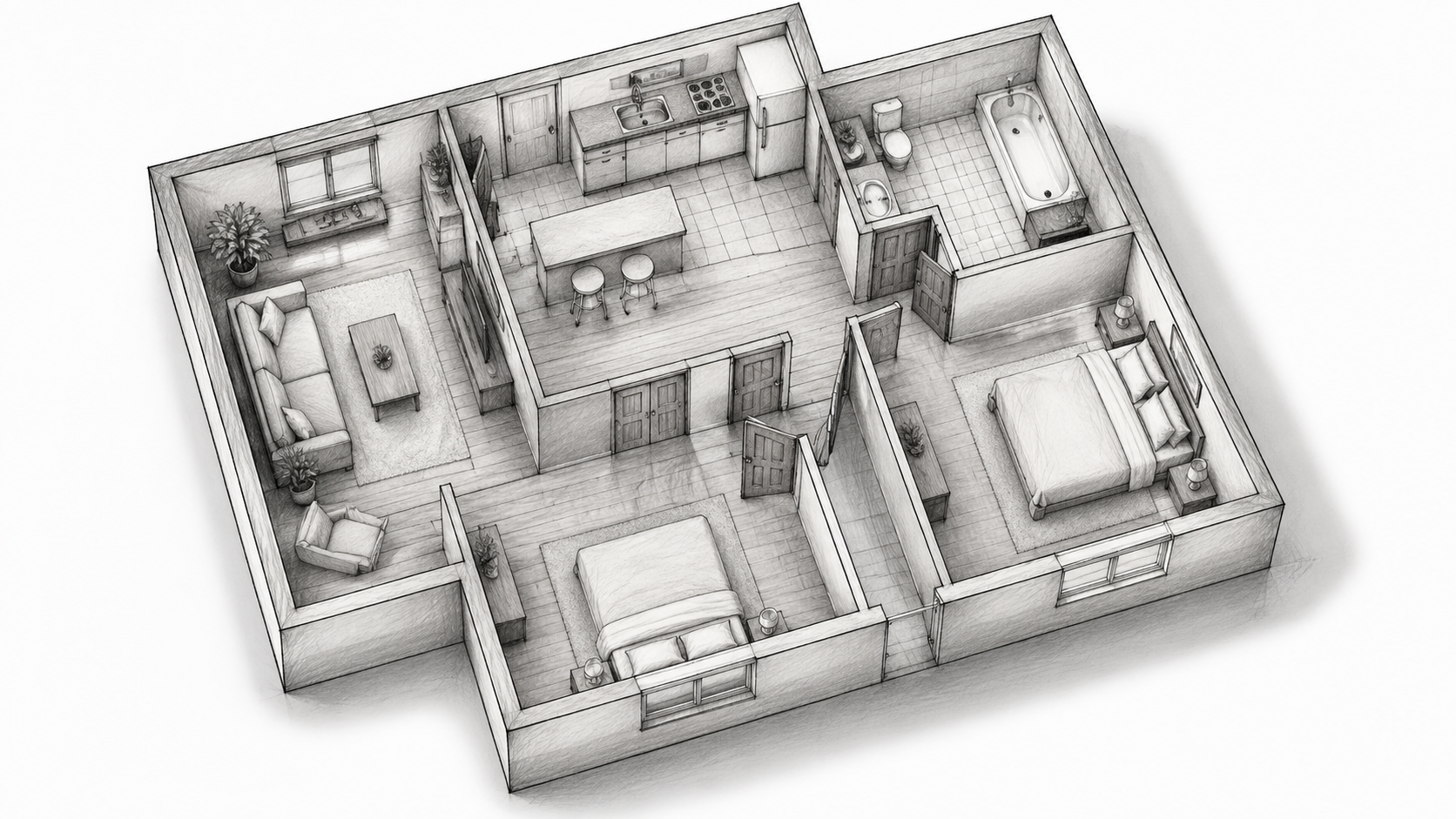 Architectural Sketch Floor Plan β Clean Line-and-Tone for Schematic Reviews - After