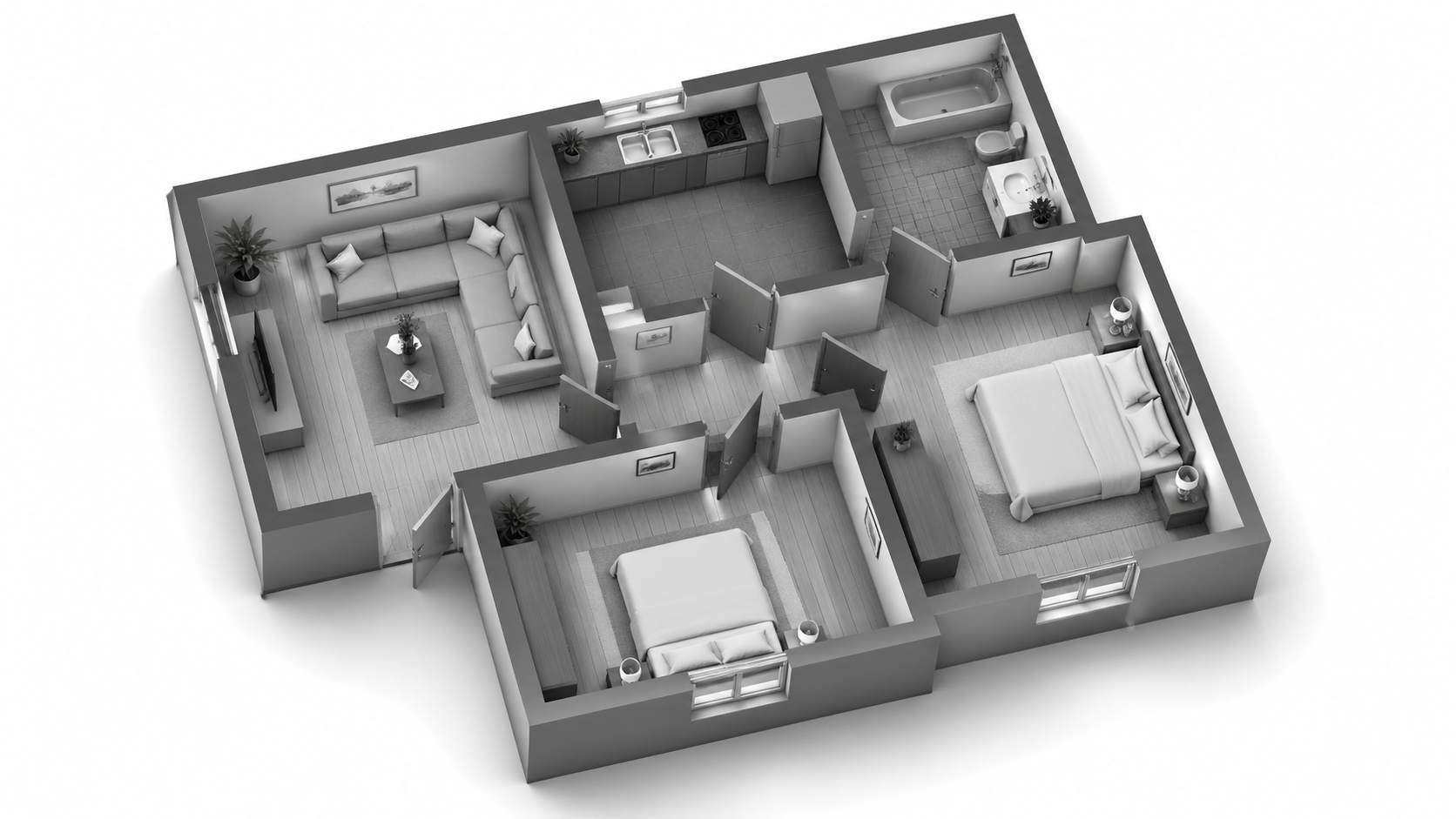 Monochrome Floor Plan Render β Editorial Black-and-White for Premium Portfolios - After