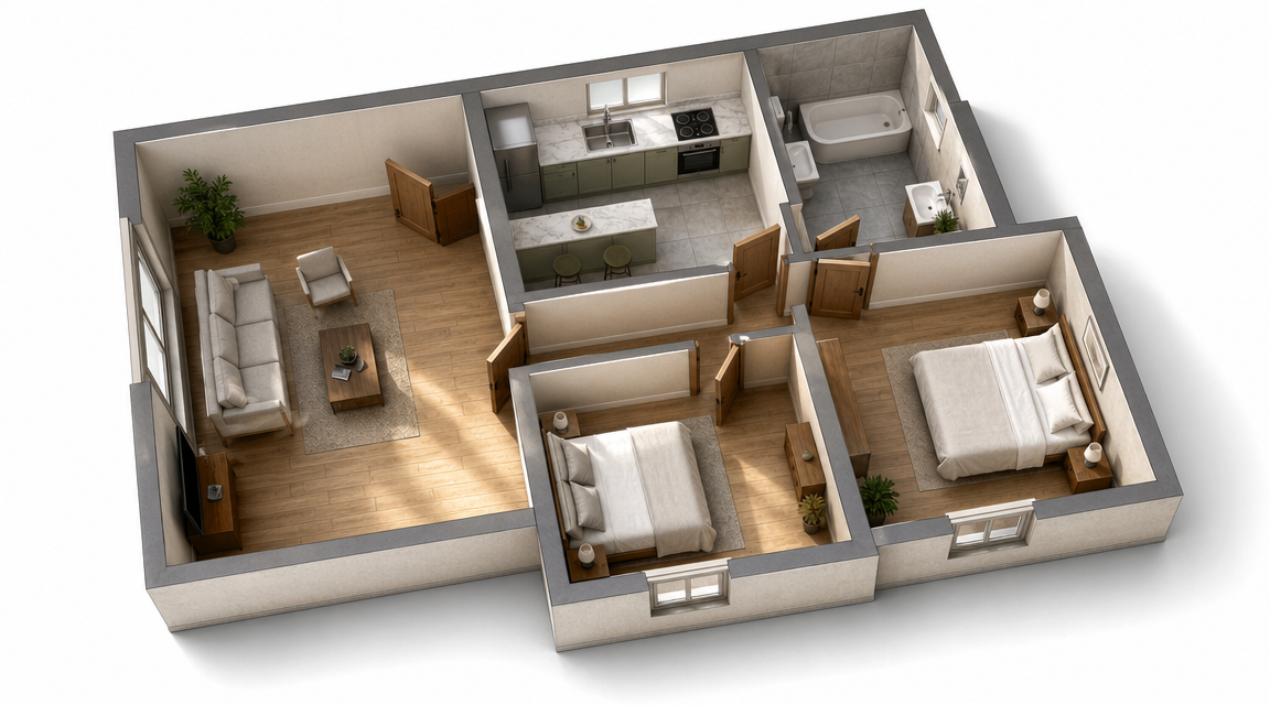 Photoreal Floor Plan Render — Realistic Materials and Lighting in 90 Seconds - After