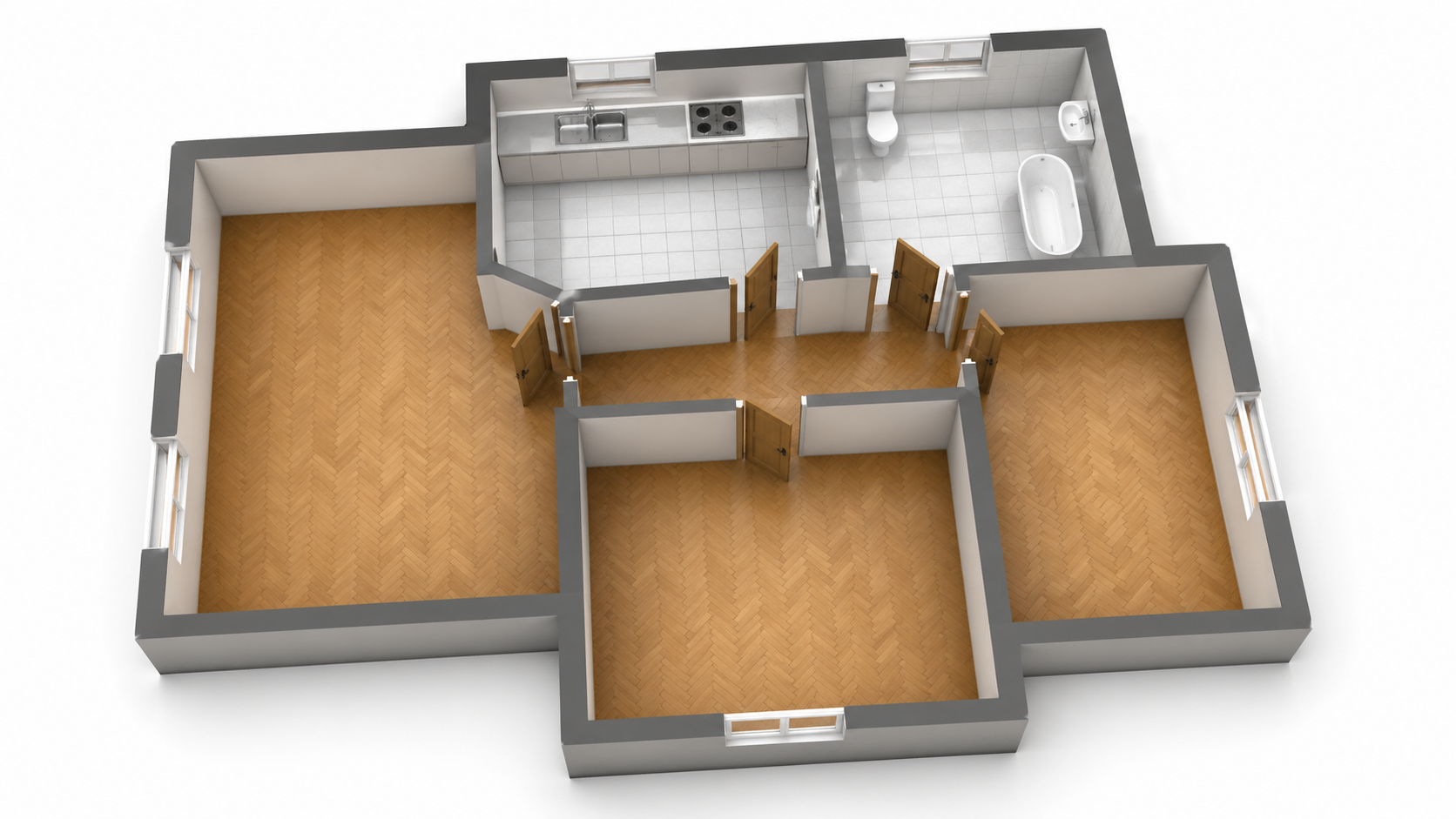 Unfurnished Floor Plan Render — Empty-Shell 3D Visualizations - After